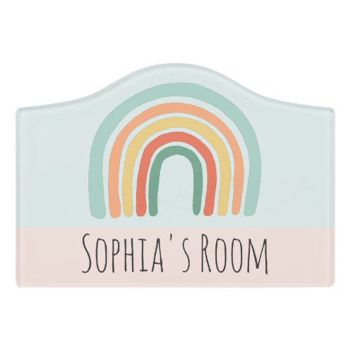 Kids Cute Boho Pink Rainbow Nursery Door Sign