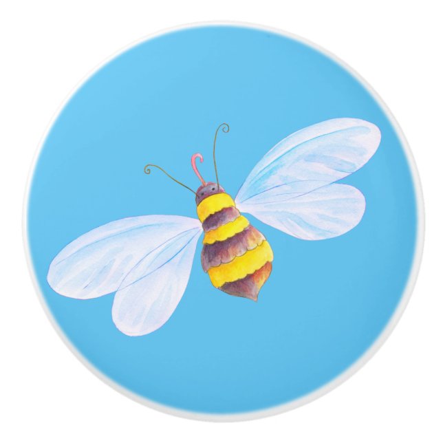 Kids Cute bumble bee insect art doorknob Ceramic Knob (Front)