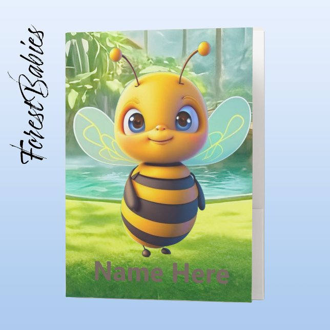 Kid's Cute BumbleBee Whimsical Cartoon Animal Pocket Folder (🐝 Bumble Bee, Customizable Forestbabies Pocket Folder - Front)