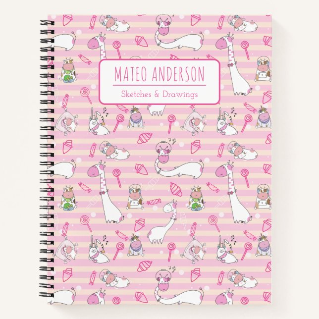 kids Cute Cartoon Animals Personalized Sketchbook  Notebook (Front)