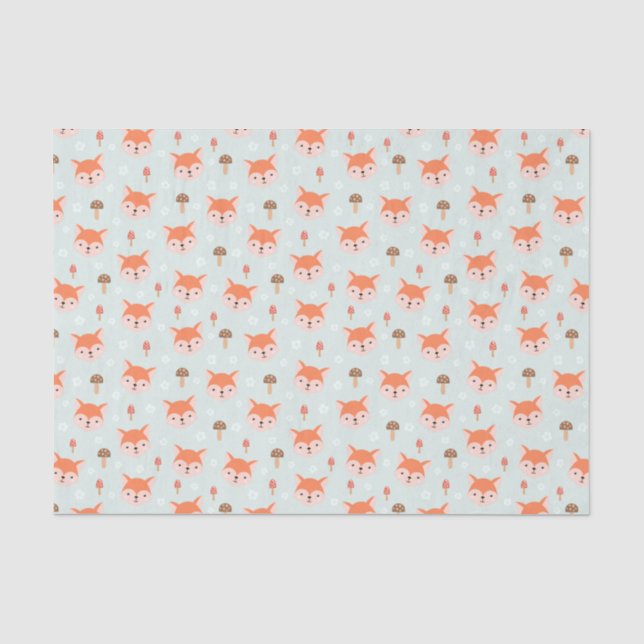 Kids Cute Cartoon Fox Faces Mushrooms Tissue Paper (Front)