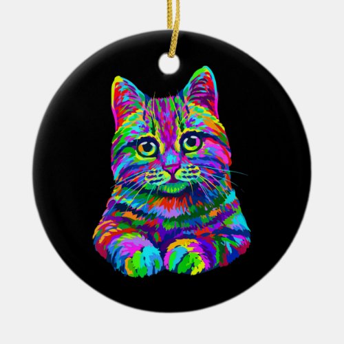 Kids Cute Cat Kitten lovers Colorful Pop Art Ceramic Ornament