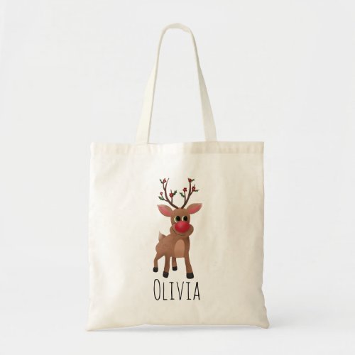 Kids Cute Christmas Rudolph the Red_Nosed Reindeer Tote Bag