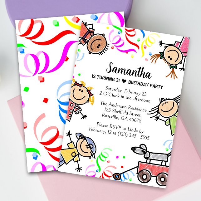 Kids Cute Colorful Birthday Invitation (Make your child's party unforgettable with our vibrant confetti-themed birthday card! Sprinkle fun!)