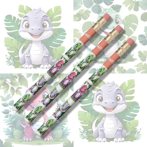 Kids Cute Colorful Dinosaur and Leaves School   Pencil