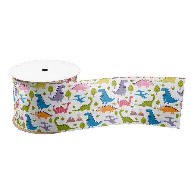 Kids Cute Colorful Dinosaurs Satin Ribbon (Spool)