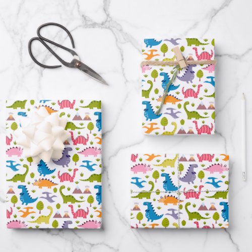 Kids Cute Colorful Dinosaurs Wrapping Paper Sheets
