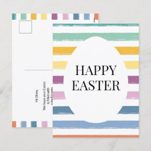 Kids Cute Colorful Happy Easter Egg Modern Striped Holiday Postcard