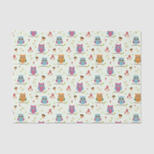 Kids Cute Colorful Owls Acorns Mushrooms Tissue Paper