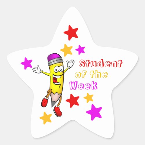 Kids Cute  Colorful Student of the Week Star Sticker