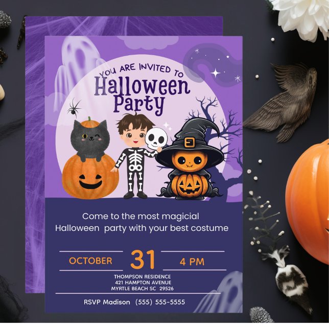 Kids  Cute Costume Halloween Party Invitation (Creator Uploaded)