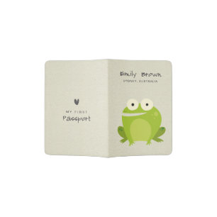 KIDS CUTE CREAM GREEN BABY FROG MY FIRST PASSPORT HOLDER