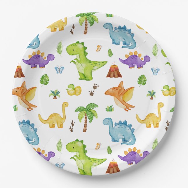 Kids Cute Dinosaur Pattern Paper Plates (Front)