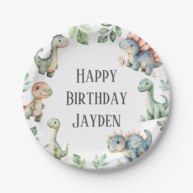 Kids Cute Dinosaur Themed Birthday Party Paper Plates (Front)