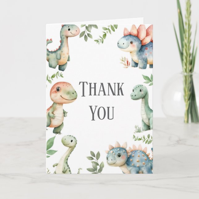 Kids Cute Dinosaur Themed Birthday Thank You Card (Front)