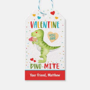 Kids Cute Dinosaur Valentines Dino-Mite Classroom Gift Tags