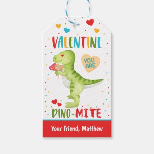 Kids Cute Dinosaur Valentines Dino_Mite Classroom Gift Tags