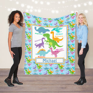 Kids Cute Dinosaurs And Names Blue Fleece Blanket