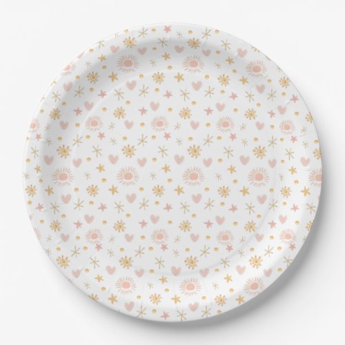 Kids Cute Ditsy Pattern of Suns Hearts and Stars Paper Plates