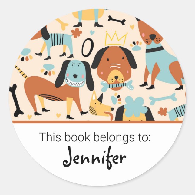 Kids cute dog pattern bookplate (Front)