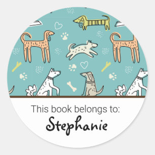 Kids cute dog pattern bookplate