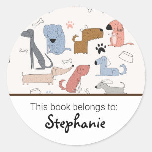 Kids cute dog pattern bookplate