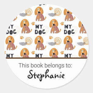Kids cute dog pattern bookplate