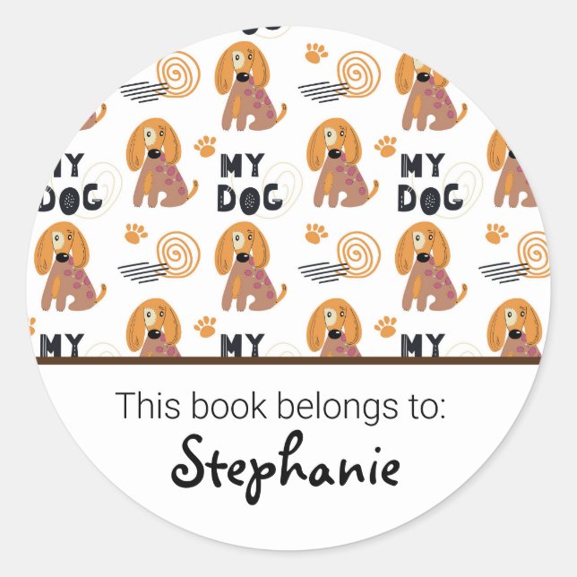 Kids cute dog pattern bookplate (Front)