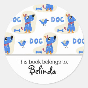 Kids cute dog pattern bookplate