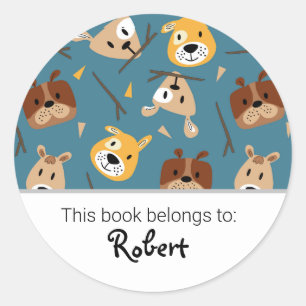 Kids cute dog pattern bookplate