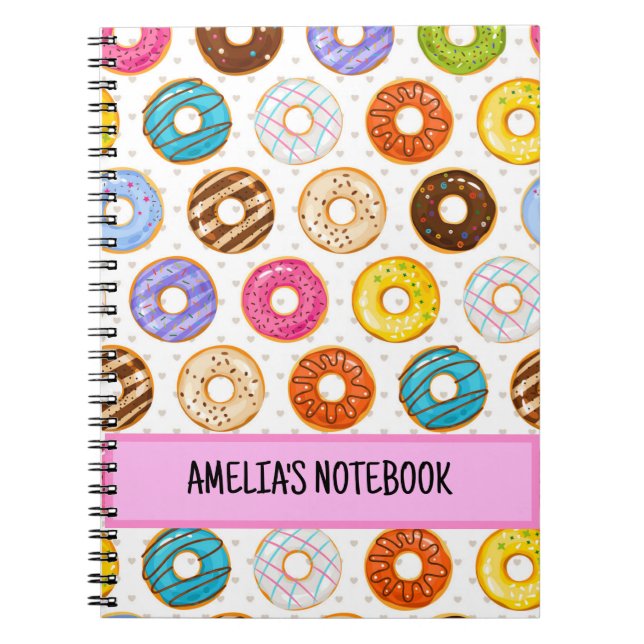 Kids Cute Donut Pattern Personalized Notebook (Front)