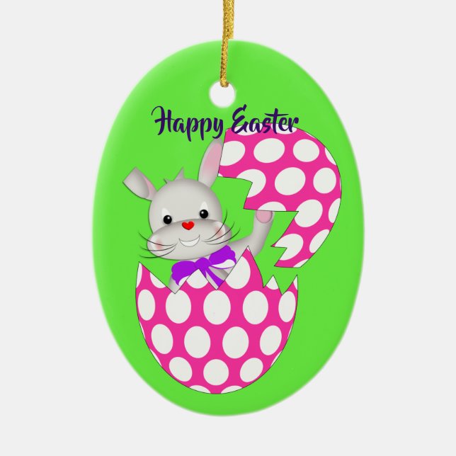 Kids Cute Easter Egg  Bunny & Chick Personalized Ceramic Ornament (Front)