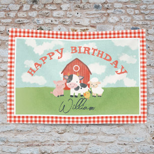 Kids Cute Farm Animal Barnyard Birthday Banner