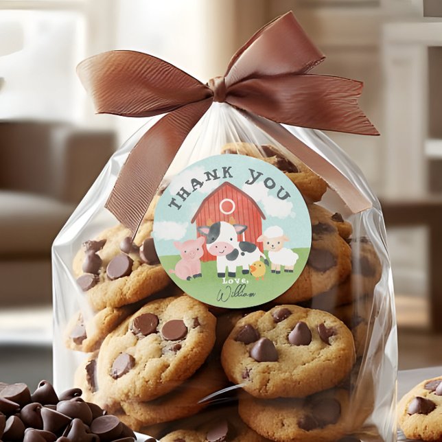 Kids Cute Farm Animal Barnyard Birthday Favor Classic Round Sticker (Creator Uploaded)