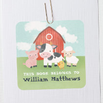 Kids Cute Farm Animal School Library Bookplate