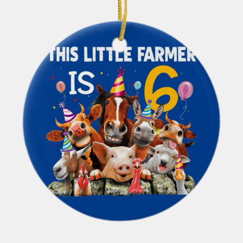Kids Cute Farm Animals Lovers 6th Birthday Gift Ceramic Ornament