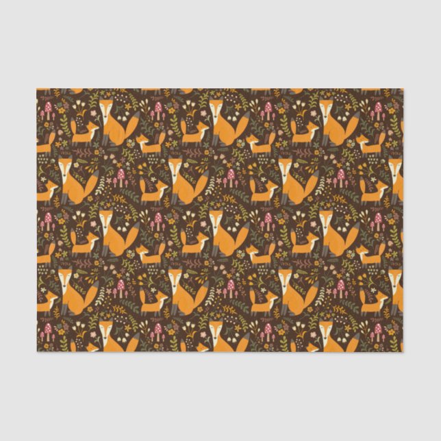 Kids Cute Forest Fox Family Mushroom Flowers Tissue Paper (Front)