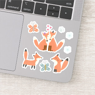 Kids Cute Friendly Fox Foxes in Love Butterflies Sticker
