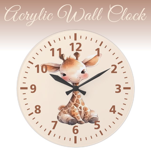 Kids cute giraffe brown cream large clock (Creator Uploaded)