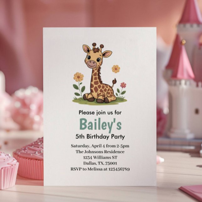 Kids Cute Giraffe Jungle Birthday Party Invitation (Creator Uploaded)