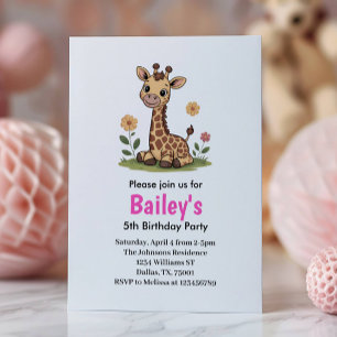 Kids Cute Giraffe Jungle Birthday Party Invitation