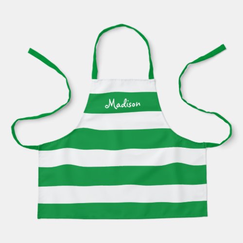 Kids Cute Green and White Striped Personalized Apron