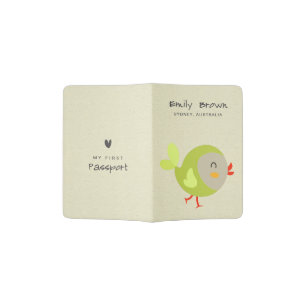 KIDS CUTE GREEN GREY BABY BIRD MY FIRST PASSPORT HOLDER