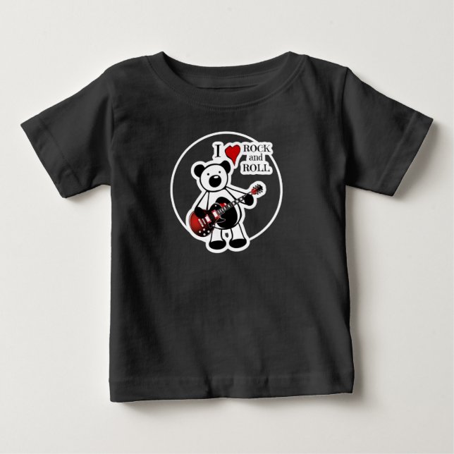 Kids Cute Guitar Teddy Bear Rock and Roll Rocker Baby T-Shirt (Front)
