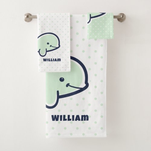 Kids Cute Hand_Drawn Beluga Whale Name Bath Towel 