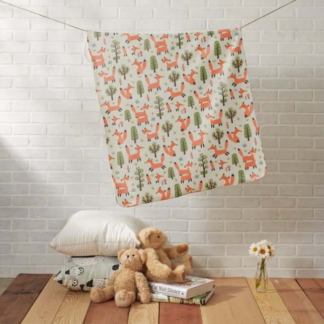 Kids Cute Happy Foxes Playing Running in Forest Baby Blanket (In Situ)