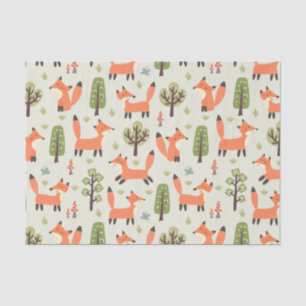 Kids Cute Happy Foxes Playing Running in Forest Tissue Paper