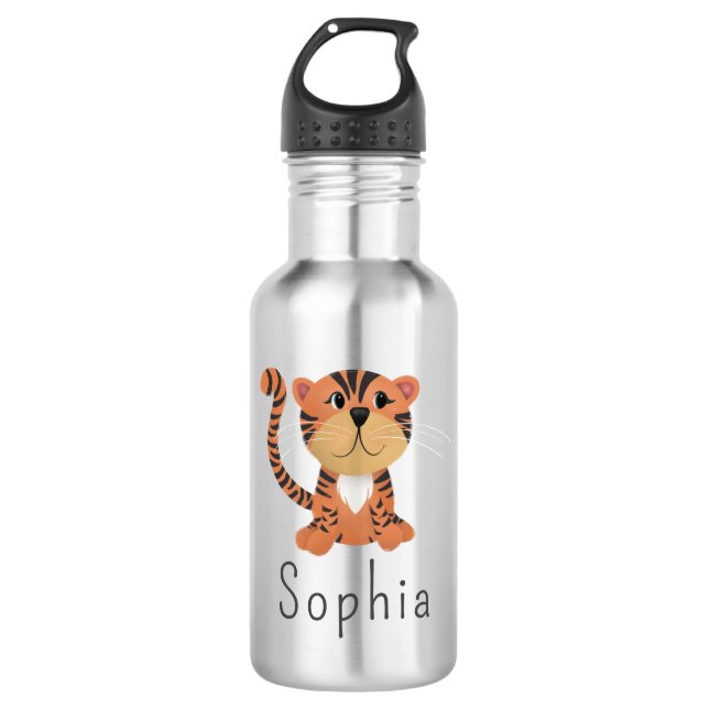 Kids Cute Jungle Tiger School Stainless Steel Water Bottle (Front)