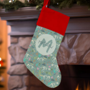 Kids Cute Jurassic Dinosaur Monogram Boys Christmas Stocking