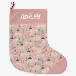Kids Cute Jurassic Dinosaur Science Girls Large Christmas Stocking